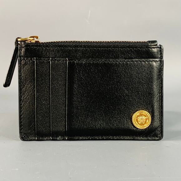 VERSACE One Size Black Gold Leather Card Case Wallet - Picture 1 of 4